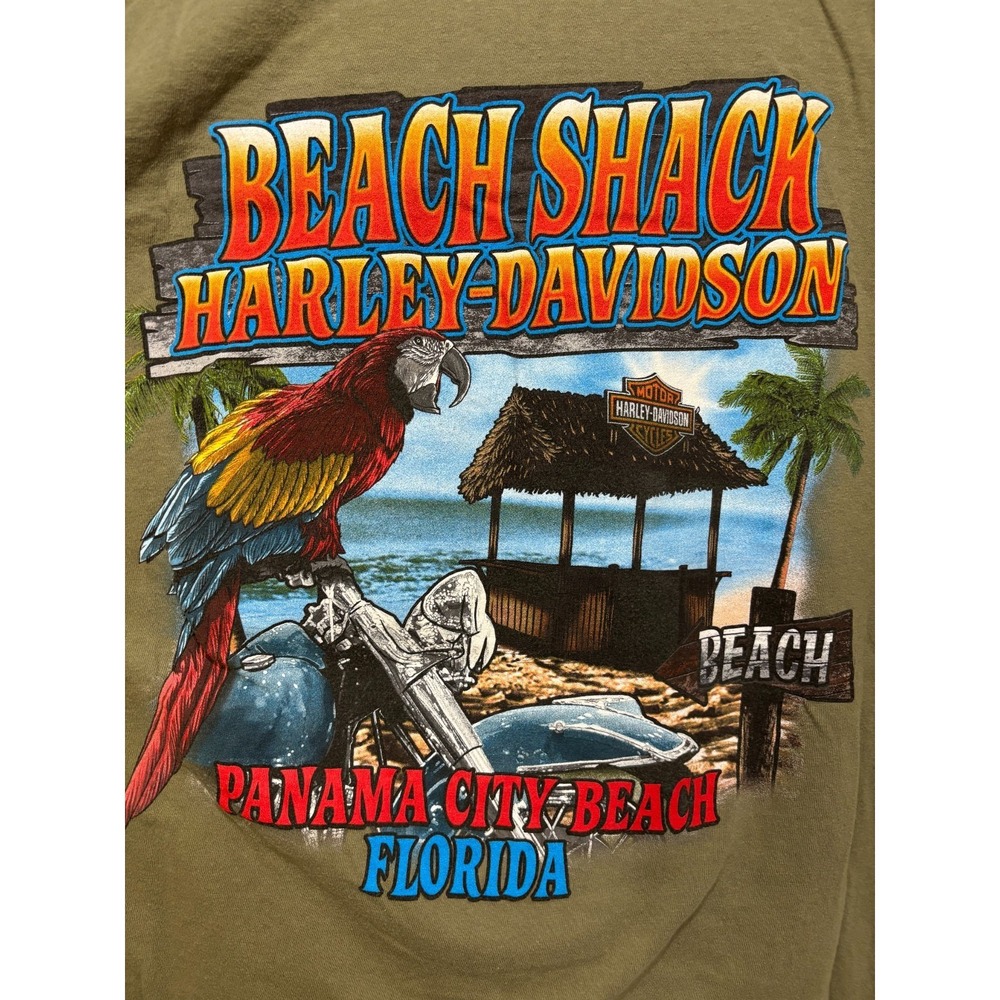 Harley Davidson Men's Shirt Green Graphic Beach Shack Panama‎ City 2XL Vintage - Picture 5 of 7
